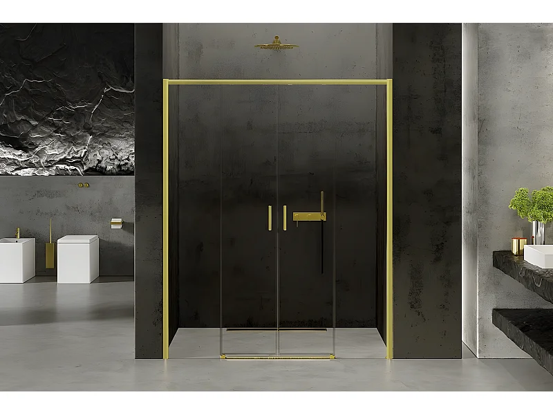 Porte de douche doré 160 cm, coulissante, 4 volets  KAPRI GOLD