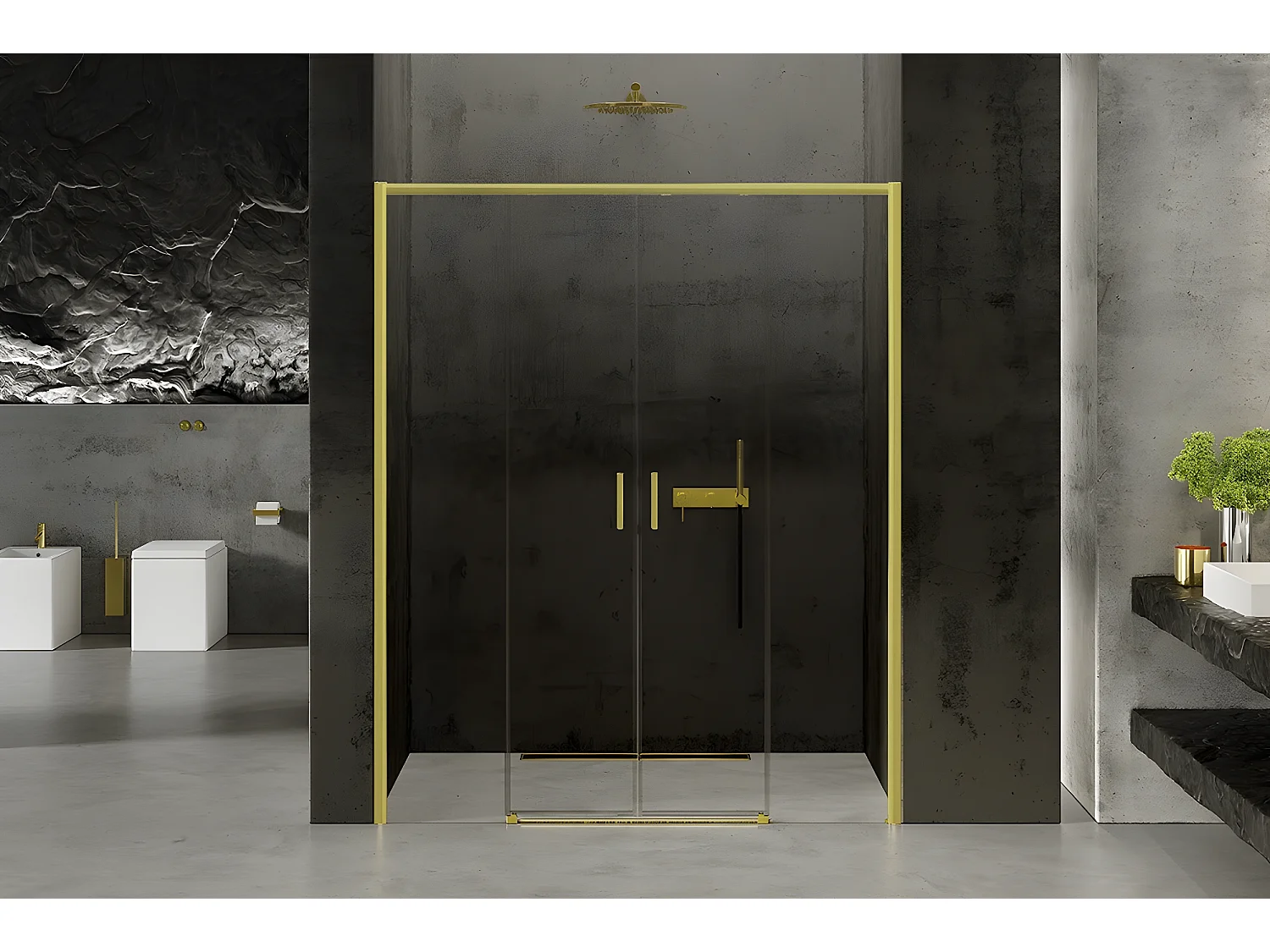 Porte de douche doré 160 cm, coulissante, 4 volets  KAPRI GOLD