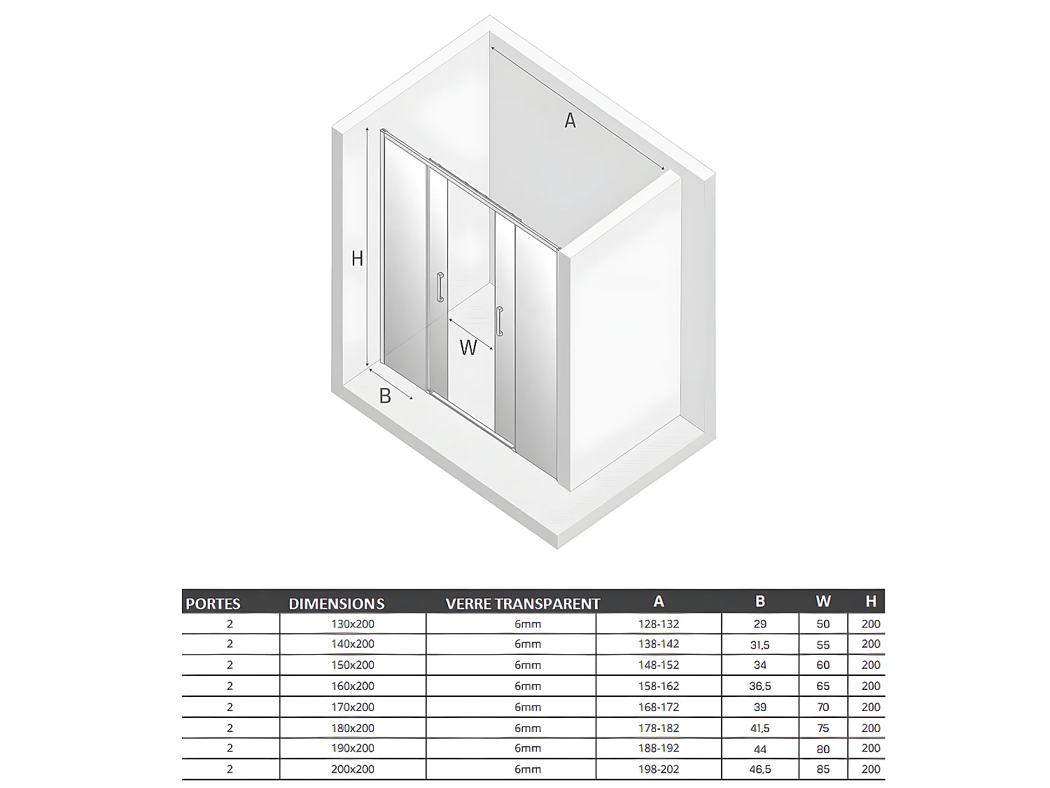 Porte de douche doré 200 cm, coulissante, 4 volets  KAPRI GOLD