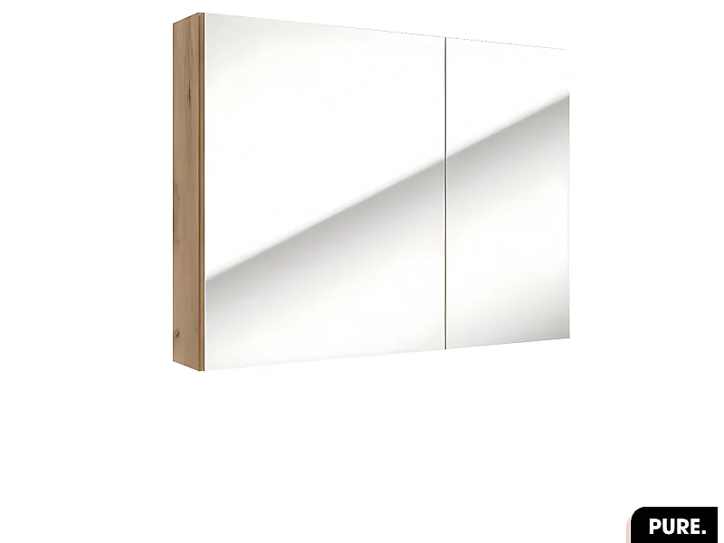 Armoire murale de salle de bain - avec miroir | PURE | Oak | 80 × 60 × 15