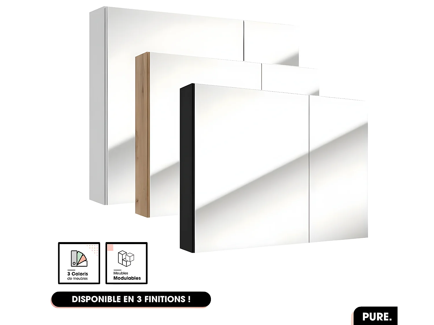 Armoire murale de salle de bain - avec miroir | PURE | Oak | 80 × 60 × 15