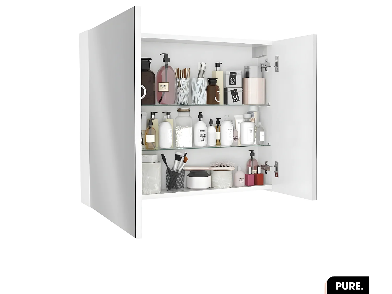 Armoire murale de salle de bain - avec miroir | PURE | Blanc | 80 × 60 × 15