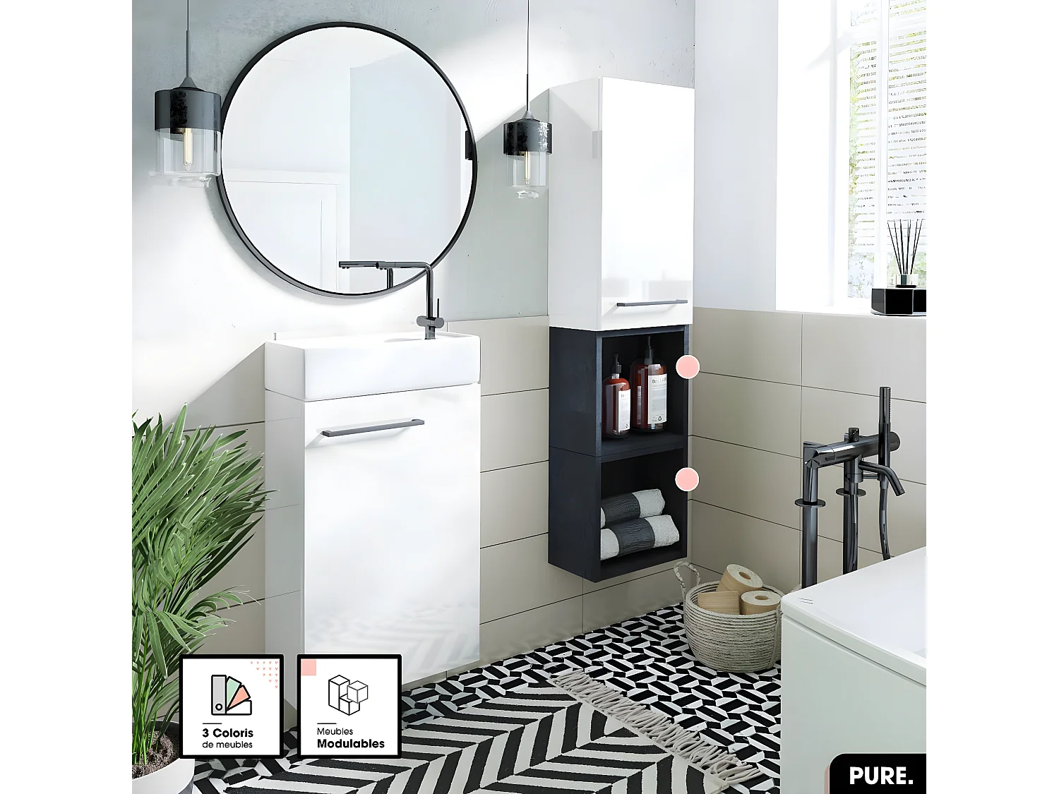 Cube murale modulable | PURE | Béton Noir | 60 × 30 × 44