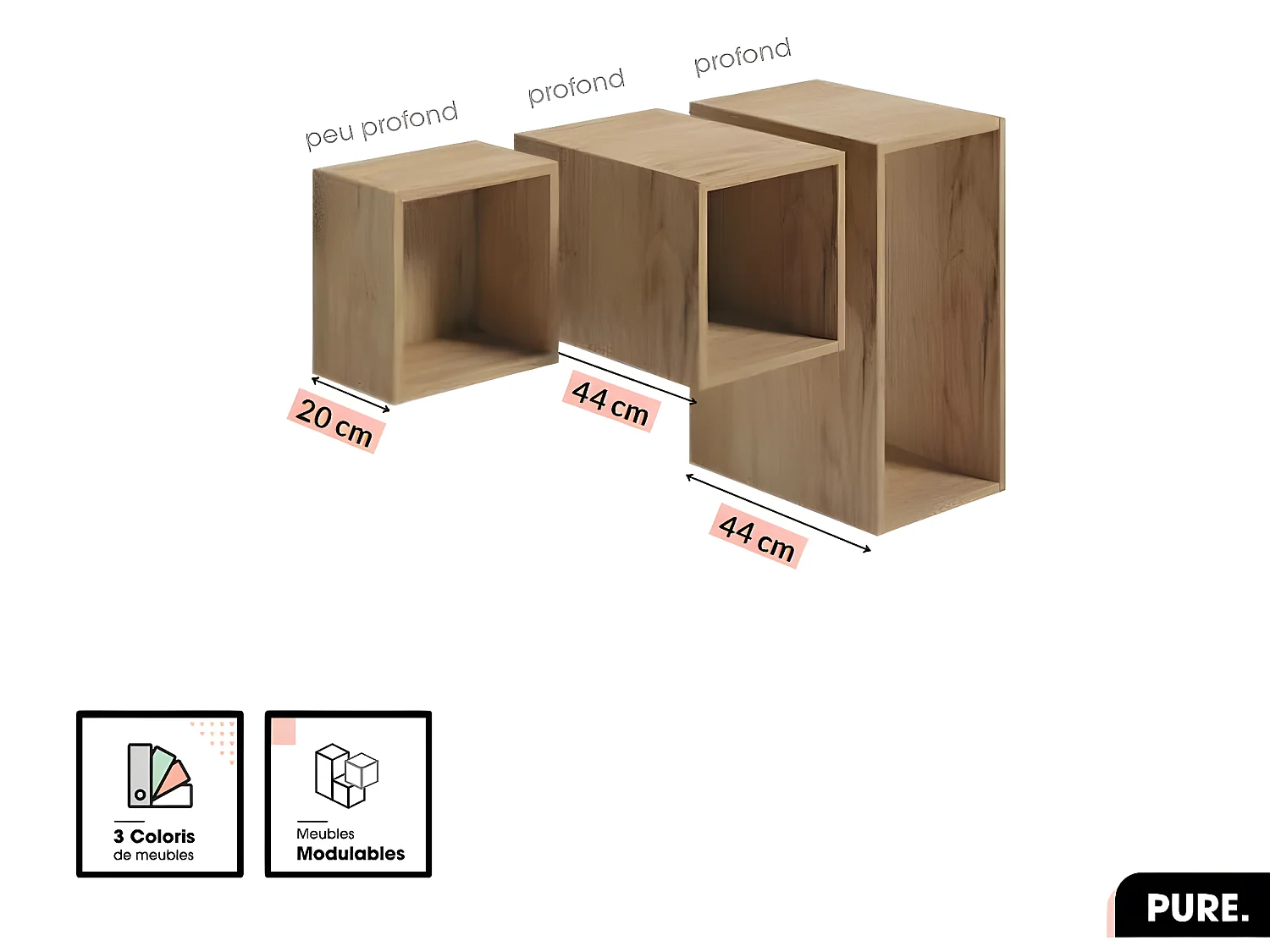 Cube murale modulable | PURE | Hêtre | 30 × 30 × 44