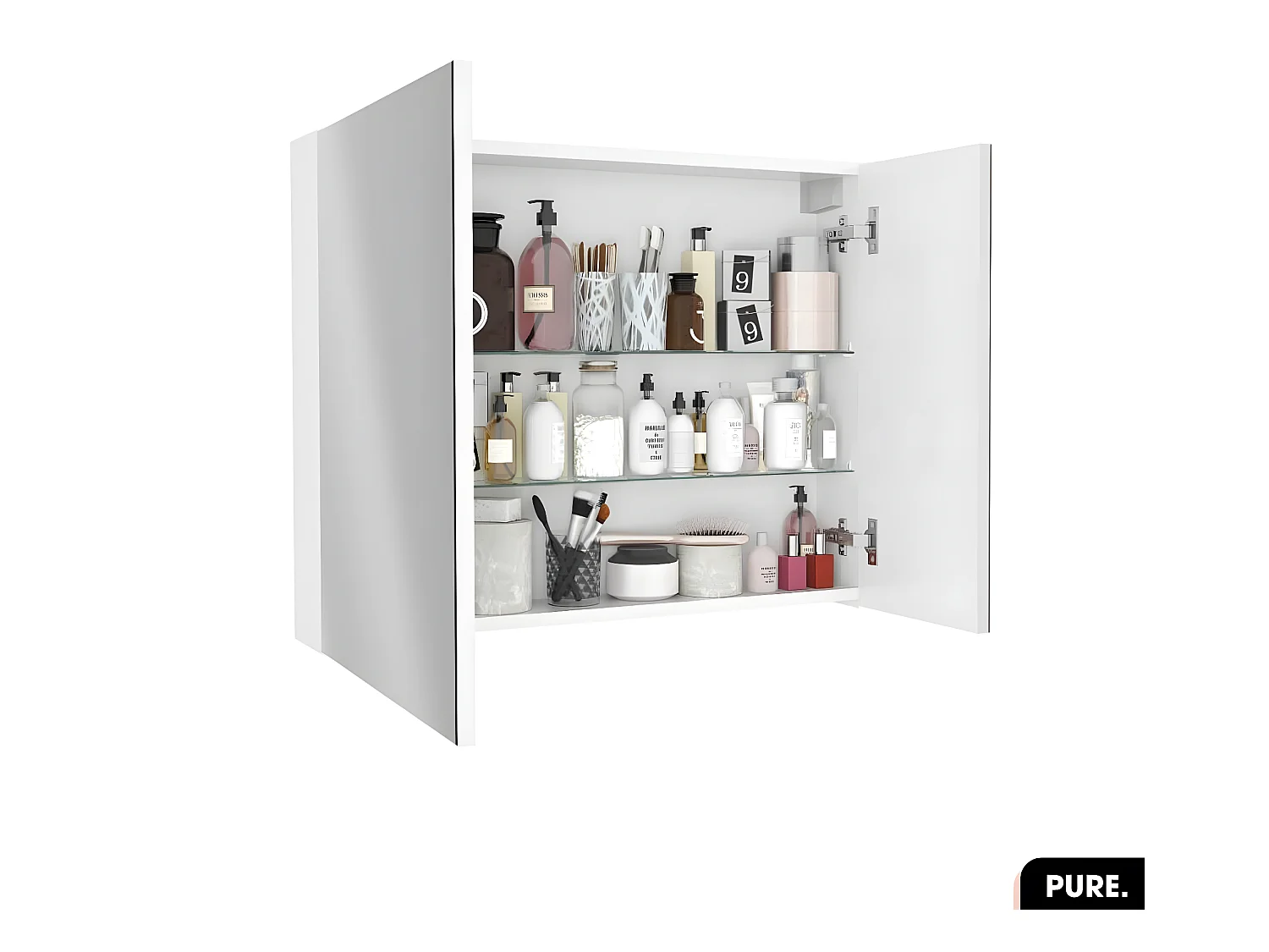 Armoire murale de salle de bain - avec miroir | PURE | Noir | 80 × 60 × 15