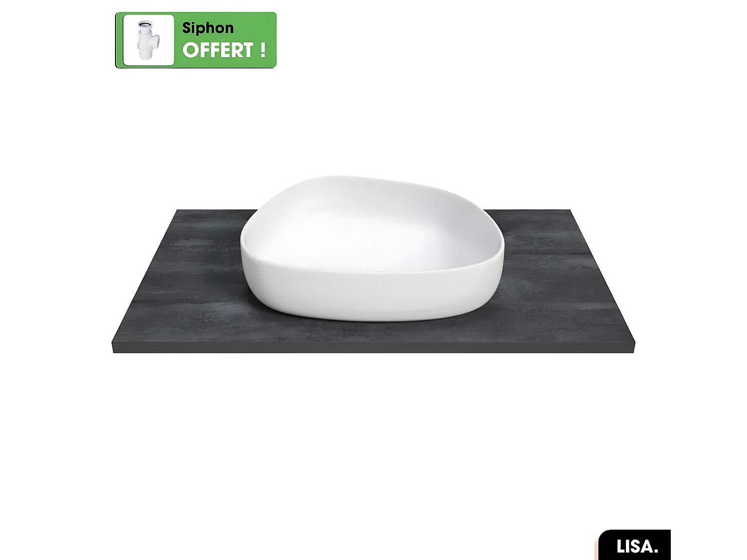 Vasque à poser avec siphon OFFERT | LISA | Blanc | 48,5 × 12,5 × 36,5