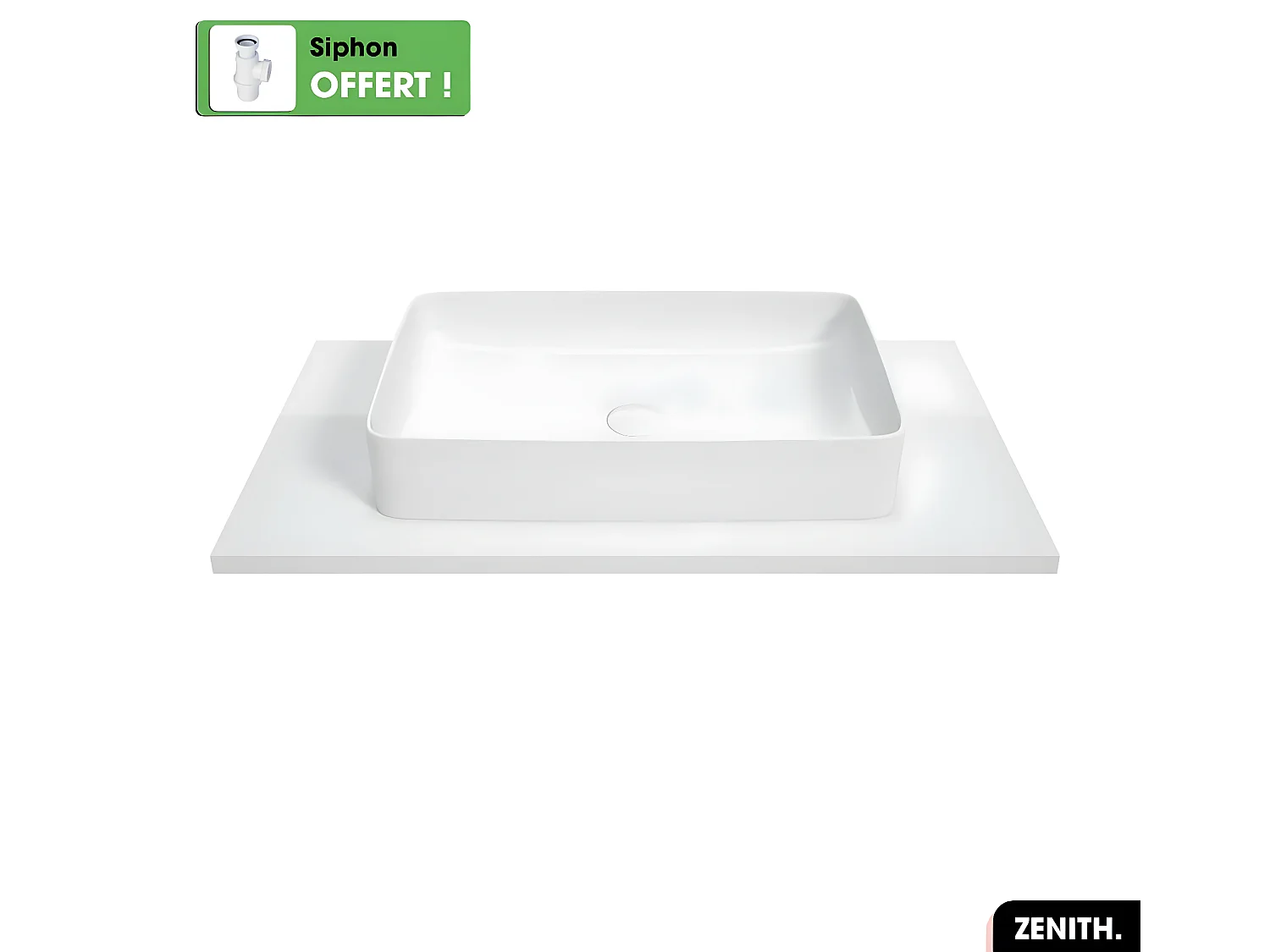 Vasque à poser avec siphon OFFERT | ZENITH | Blanc | 60 × 11 × 35