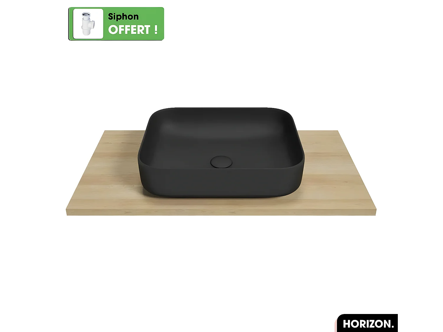 Vasque à poser avec siphon OFFERT | HORIZON | Noir | 50 × 14 × 39