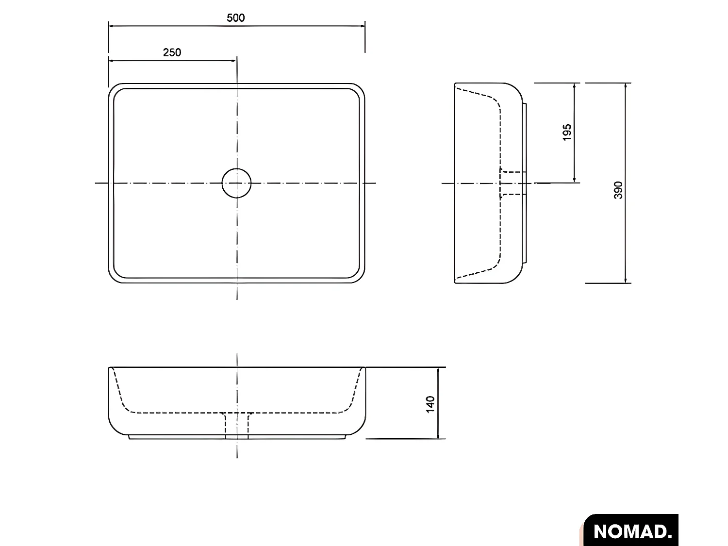 Vasque à poser avec siphon OFFERT | NOMAD | Blanc | 50 × 14 × 39
