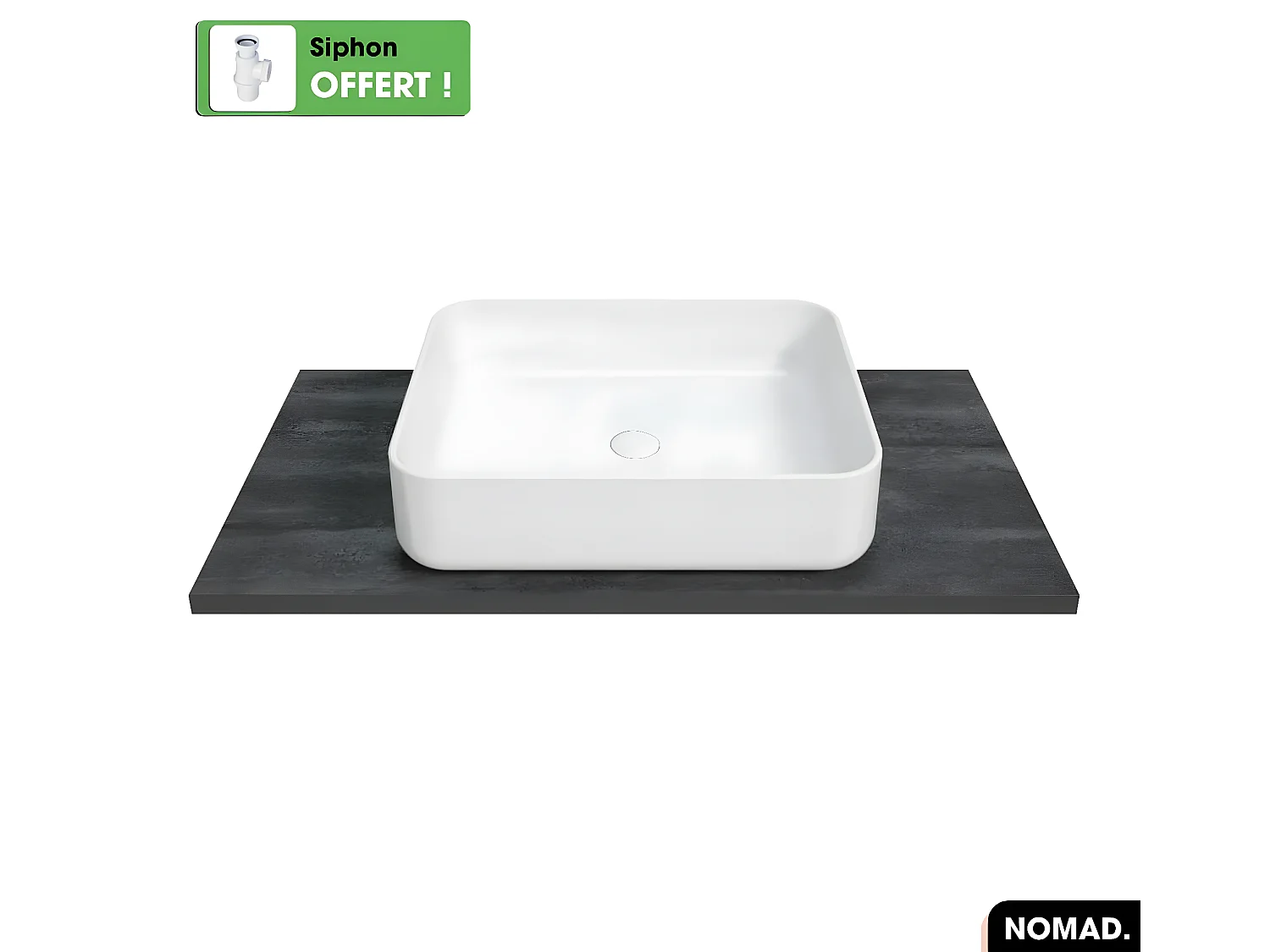 Vasque à poser avec siphon OFFERT | NOMAD | Blanc | 50 × 14 × 39