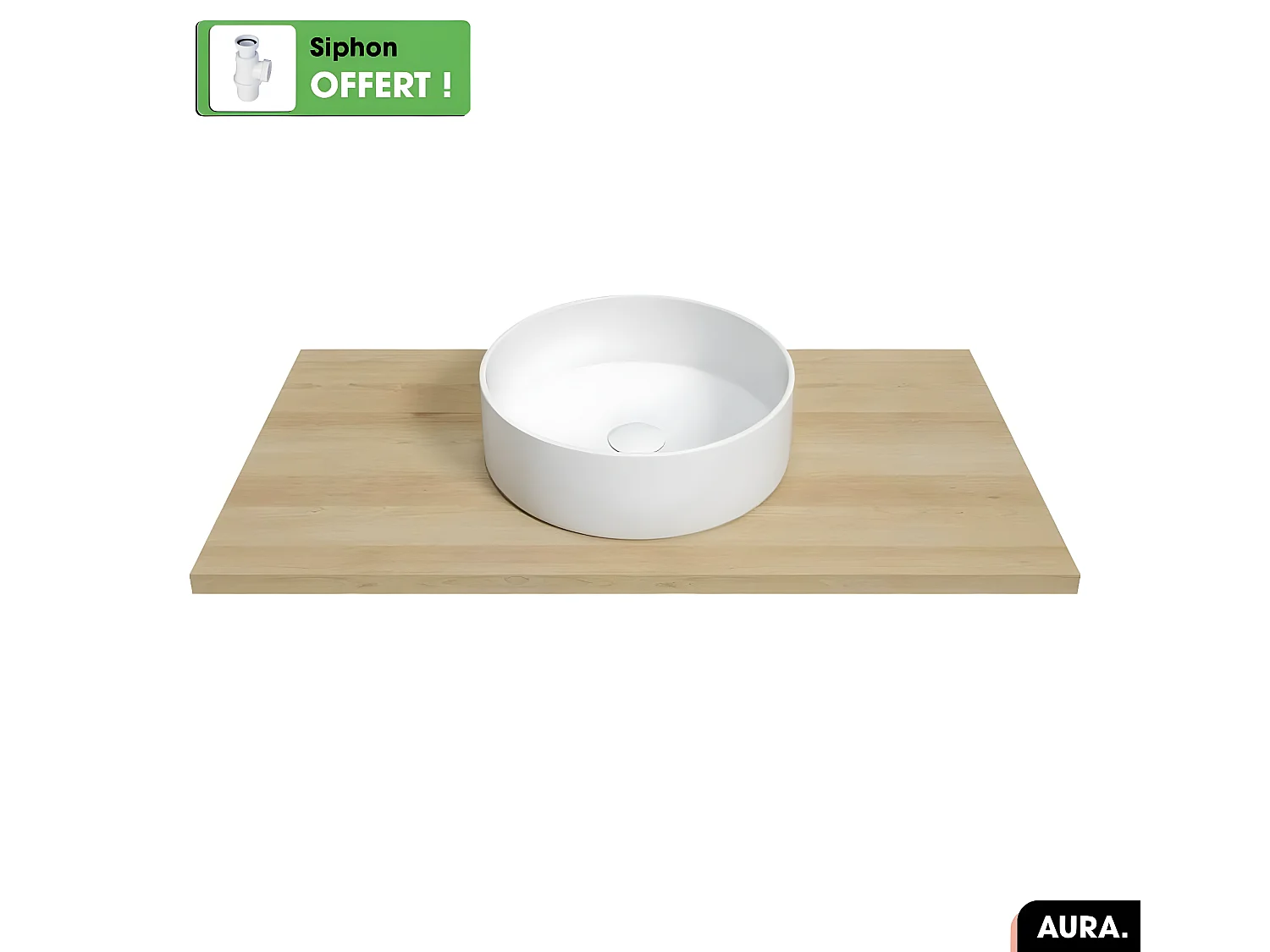 Vasque à poser avec siphon OFFERT | AURA | Blanc | 36 × 11