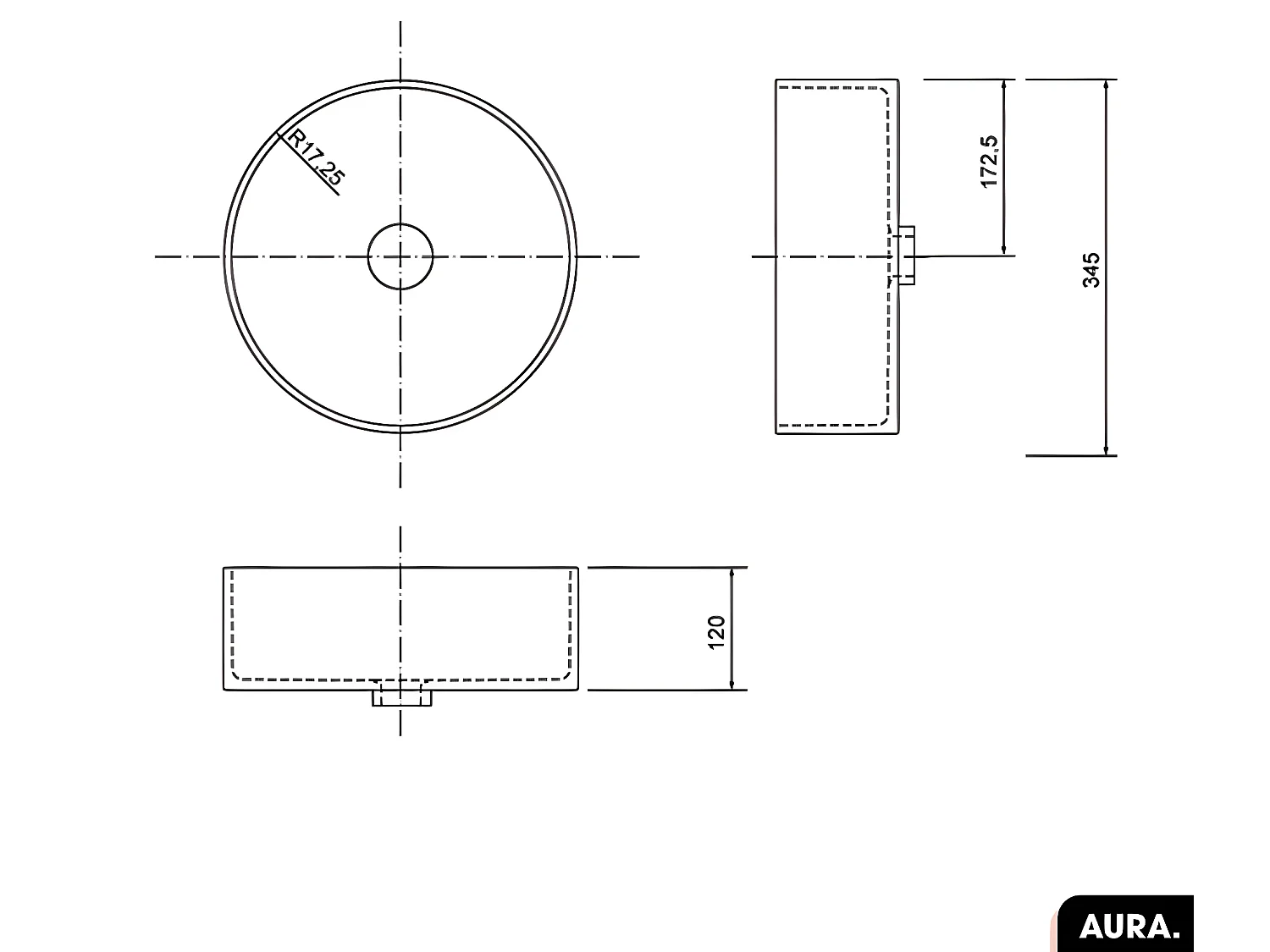 Vasque à poser avec siphon OFFERT | AURA | Blanc | 36 × 11