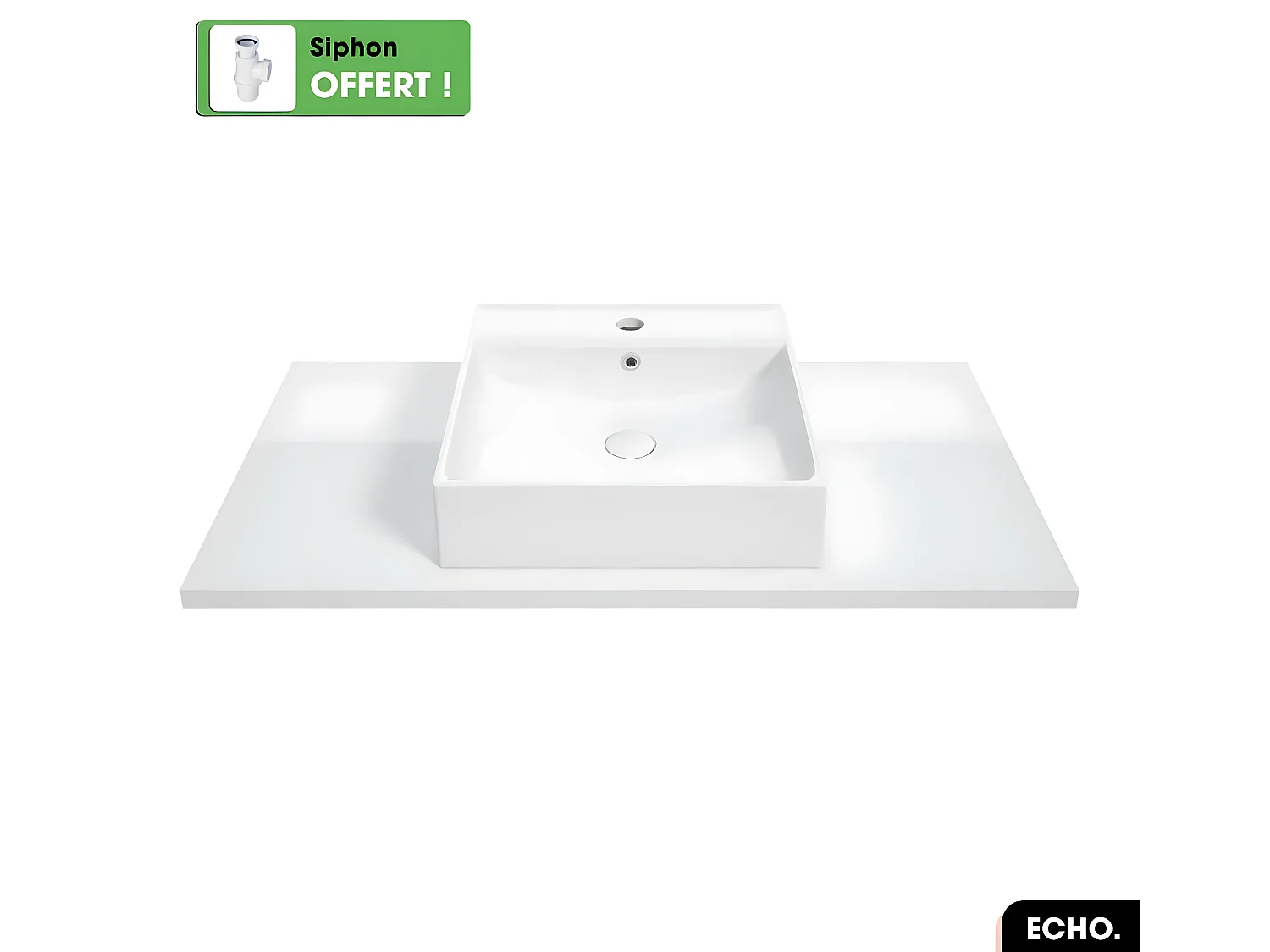 Vasque à poser avec siphon OFFERT | ECHO | Blanc | 40 × 10 × 40