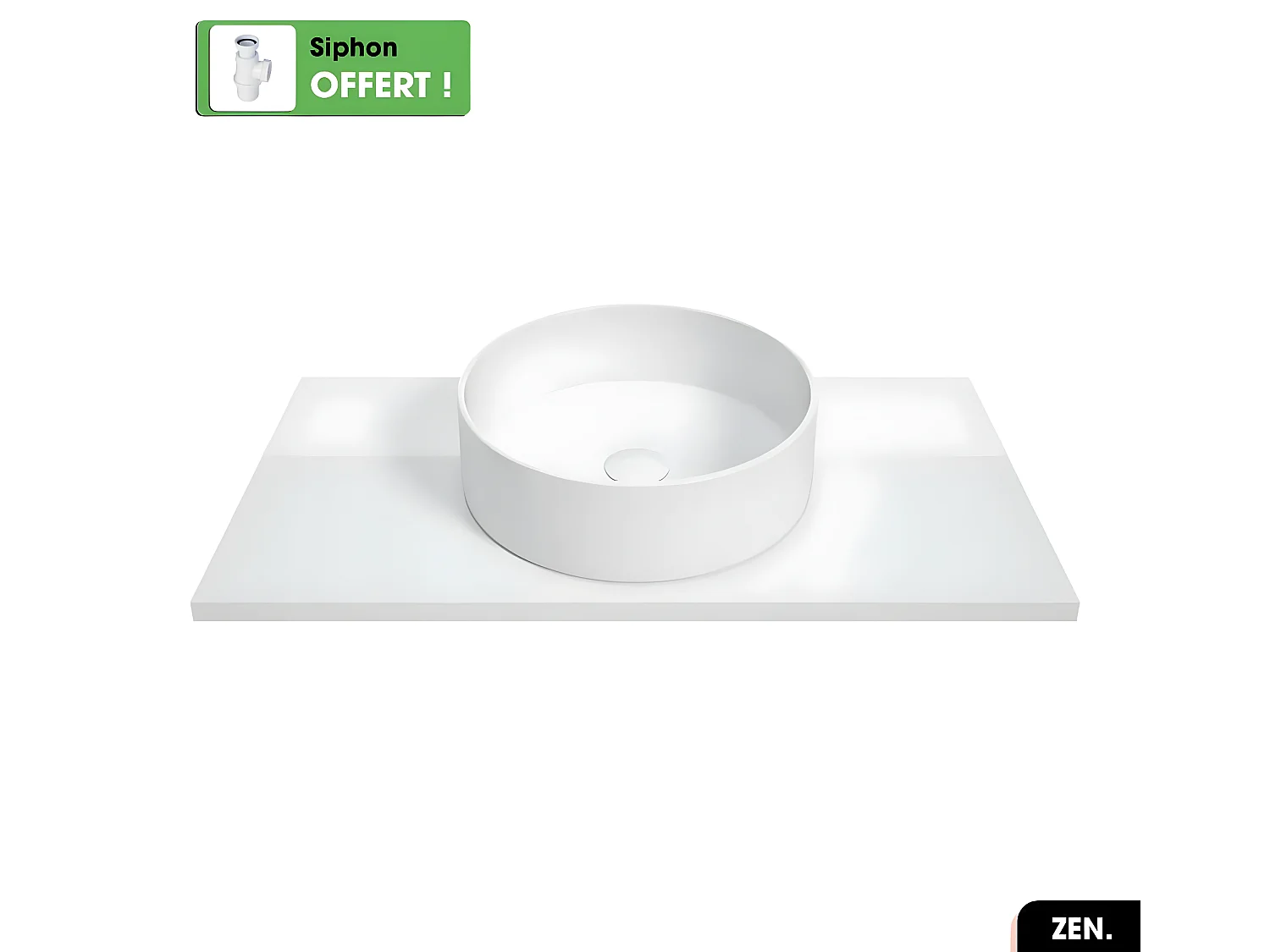 Vasque à poser avec siphon OFFERT | ZEN | Blanc | 41 × 12,5