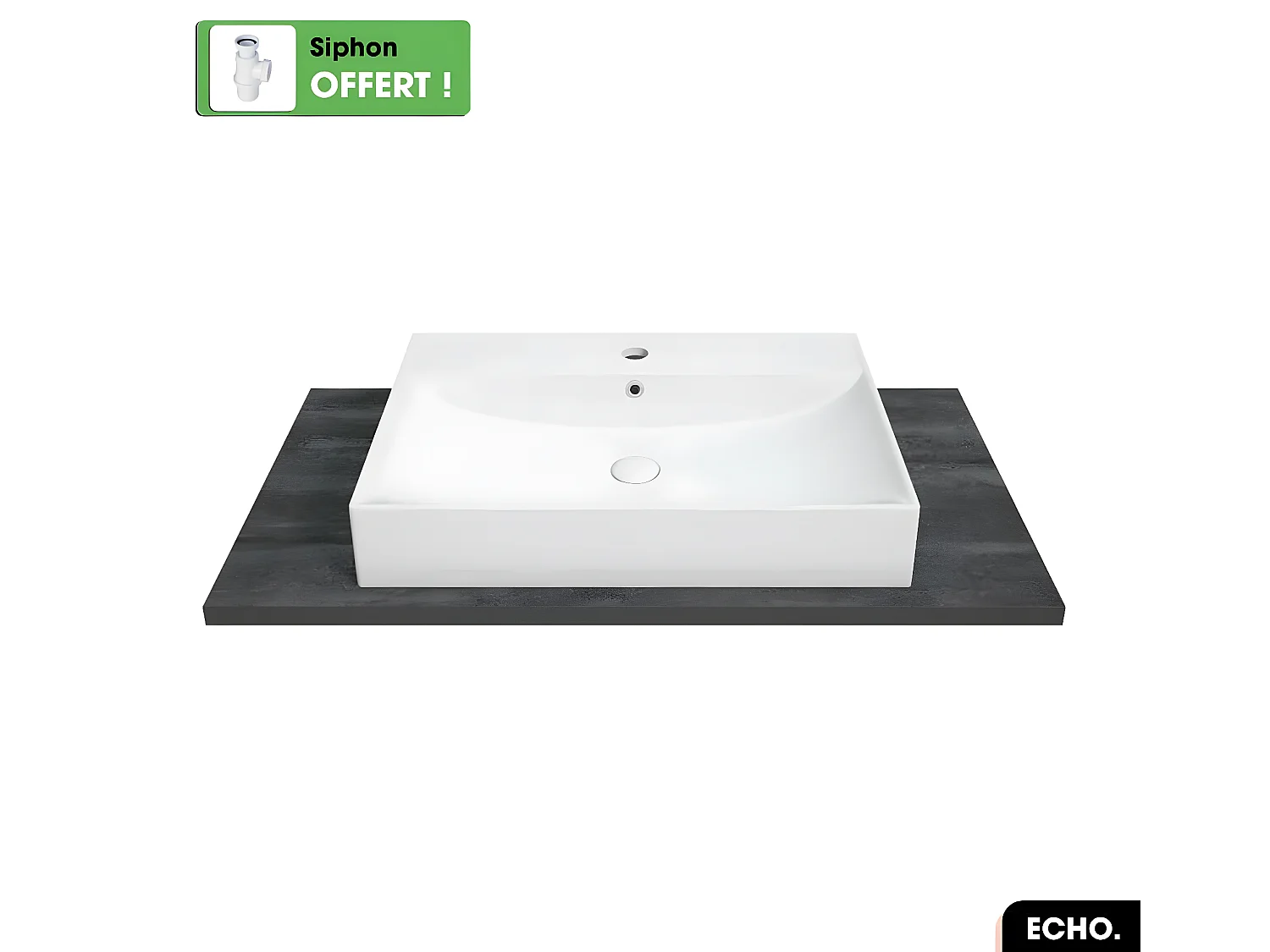 Vasque à poser avec siphon OFFERT | ECHO | Blanc | 60 × 10 × 40