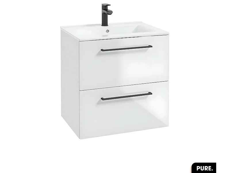 Ensemble meuble sous vasque avec vasque - Siphon OFFERT | PURE | Blanc | 60 × 60 × 40