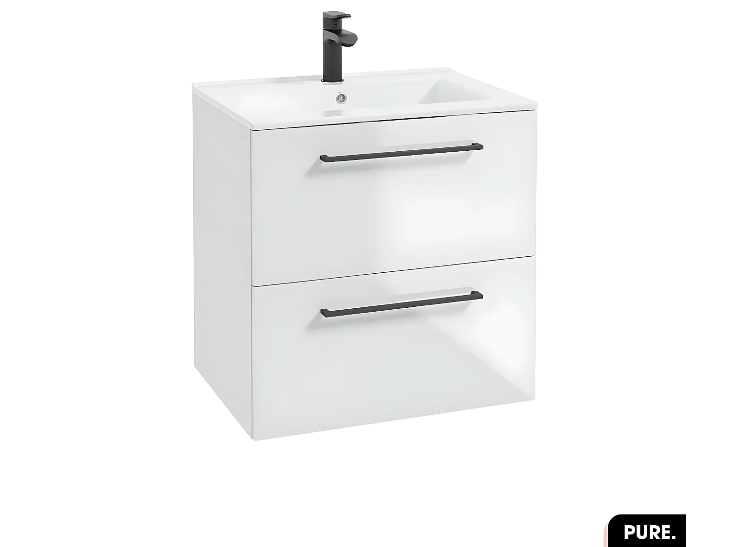 Ensemble meuble sous vasque avec vasque - Siphon OFFERT | PURE | Blanc | 60 × 60 × 40