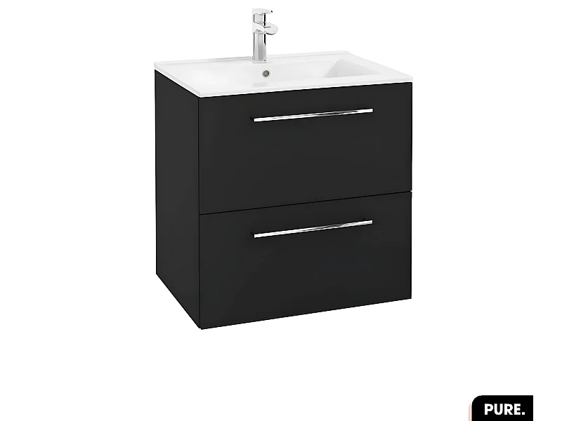 Ensemble meuble sous vasque avec vasque - Siphon OFFERT | PURE | Noir | 60 × 60 × 45