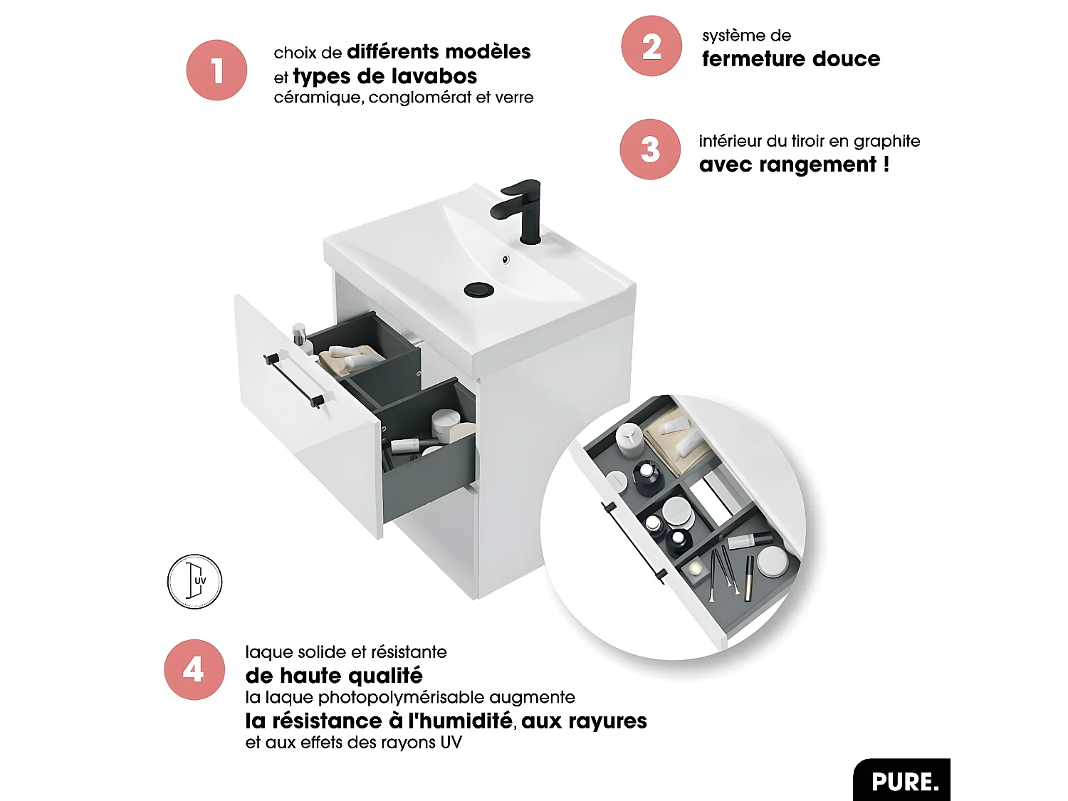 Meuble sous vasque | PURE | Blanc | 60 × 60 × 45