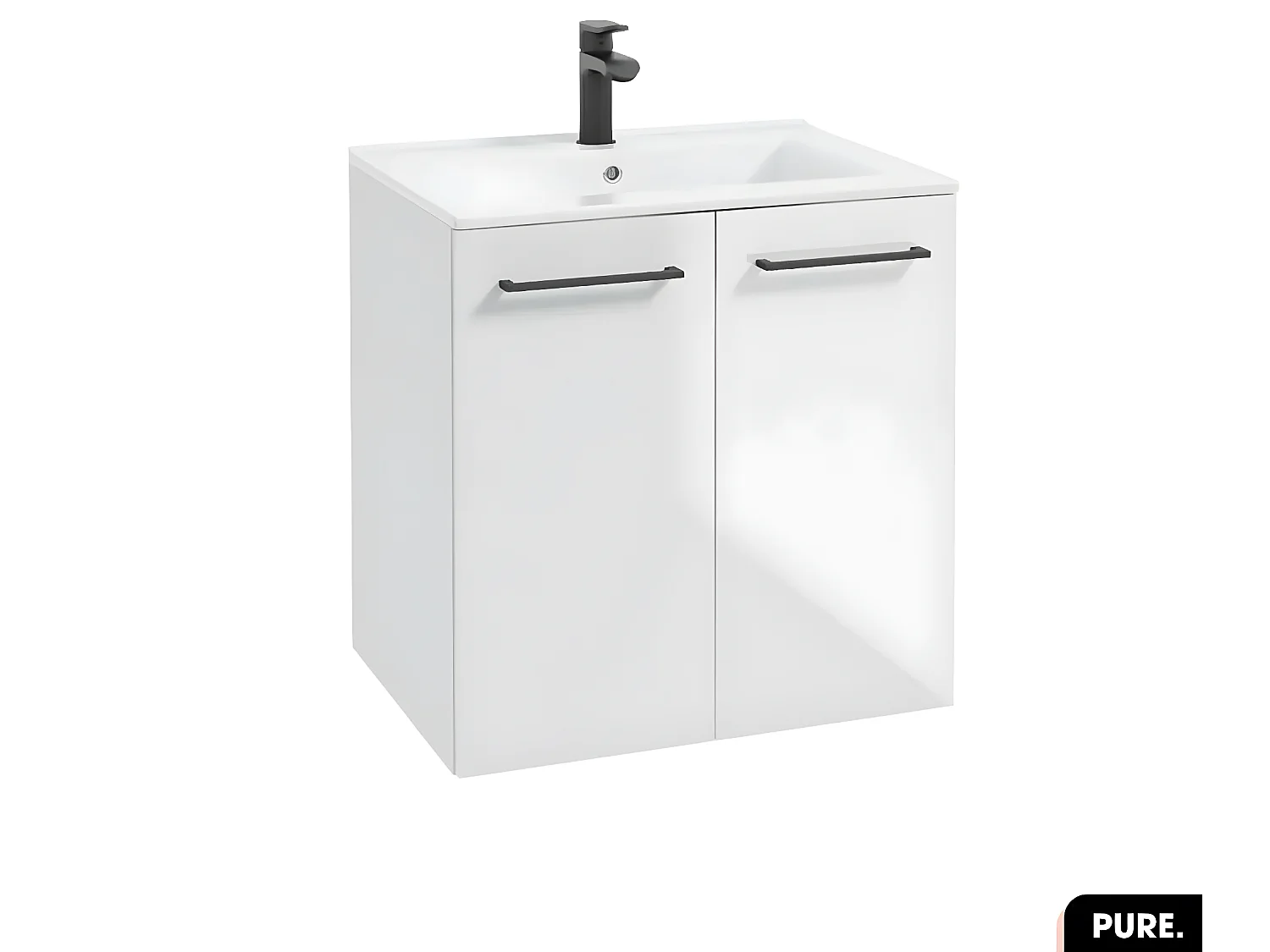 Ensemble meuble sous vasque avec vasque - Siphon OFFERT | PURE | Blanc | 60 × 60 × 45