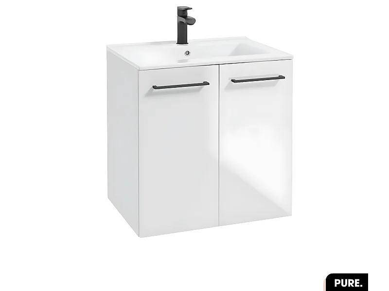 Ensemble meuble sous vasque avec vasque - Siphon OFFERT | PURE | Blanc | 60 × 60 × 45