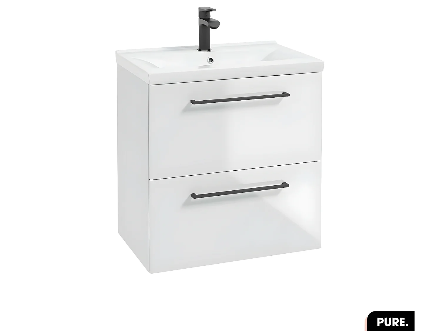 Ensemble meuble sous vasque avec vasque - Siphon OFFERT | PURE | Blanc | 60 × 60 × 45