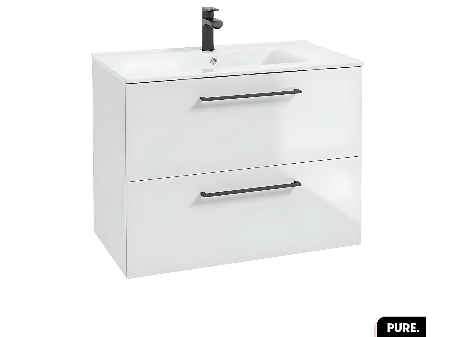 Ensemble meuble sous vasque avec vasque - Siphon OFFERT | PURE | Blanc | 80 × 60 × 45