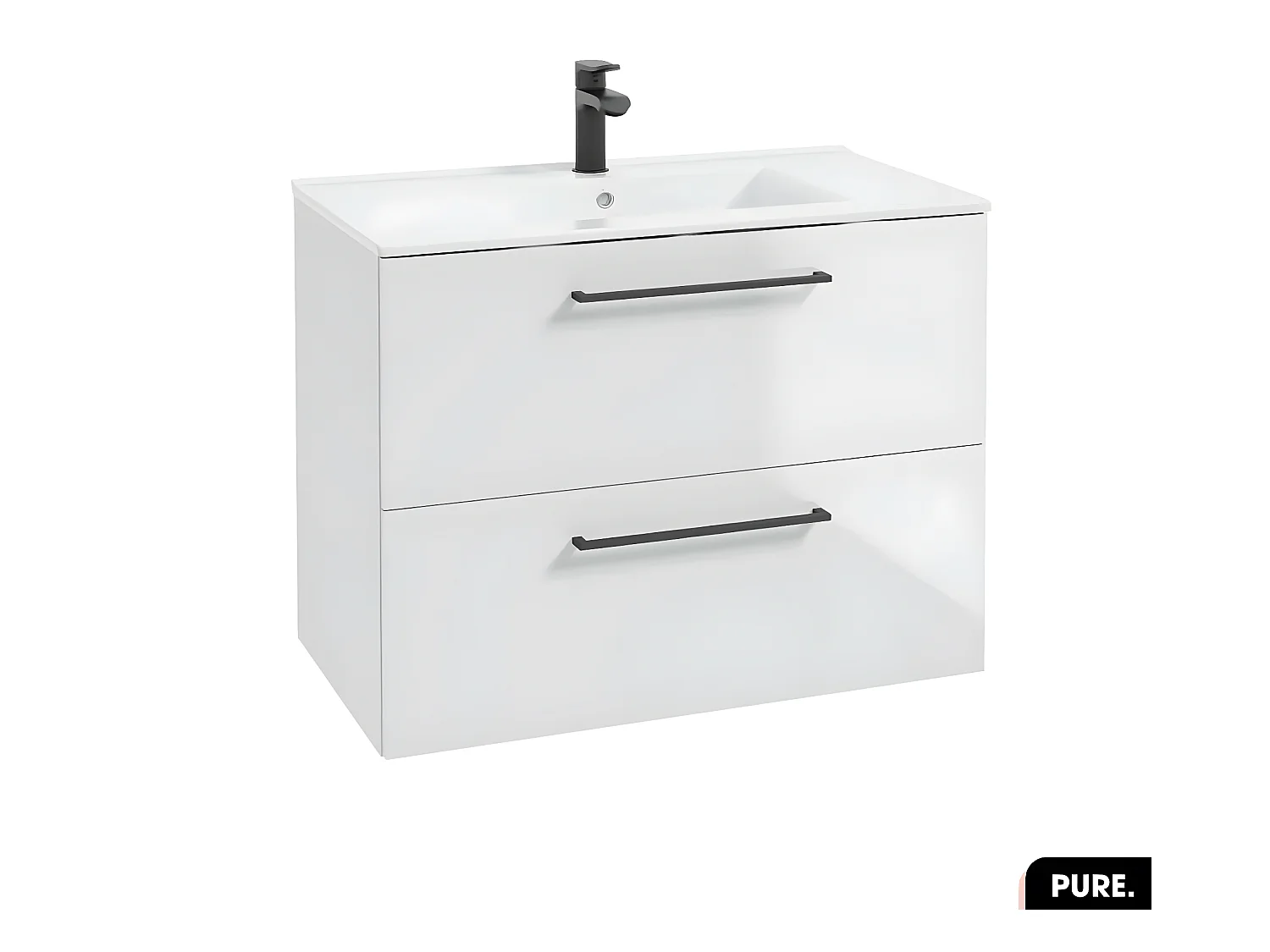 Ensemble meuble sous vasque avec vasque - Siphon OFFERT | PURE | Blanc | 80 × 60 × 45