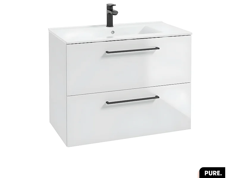 Ensemble meuble sous vasque avec vasque - Siphon OFFERT | PURE | Blanc | 80 × 60 × 45