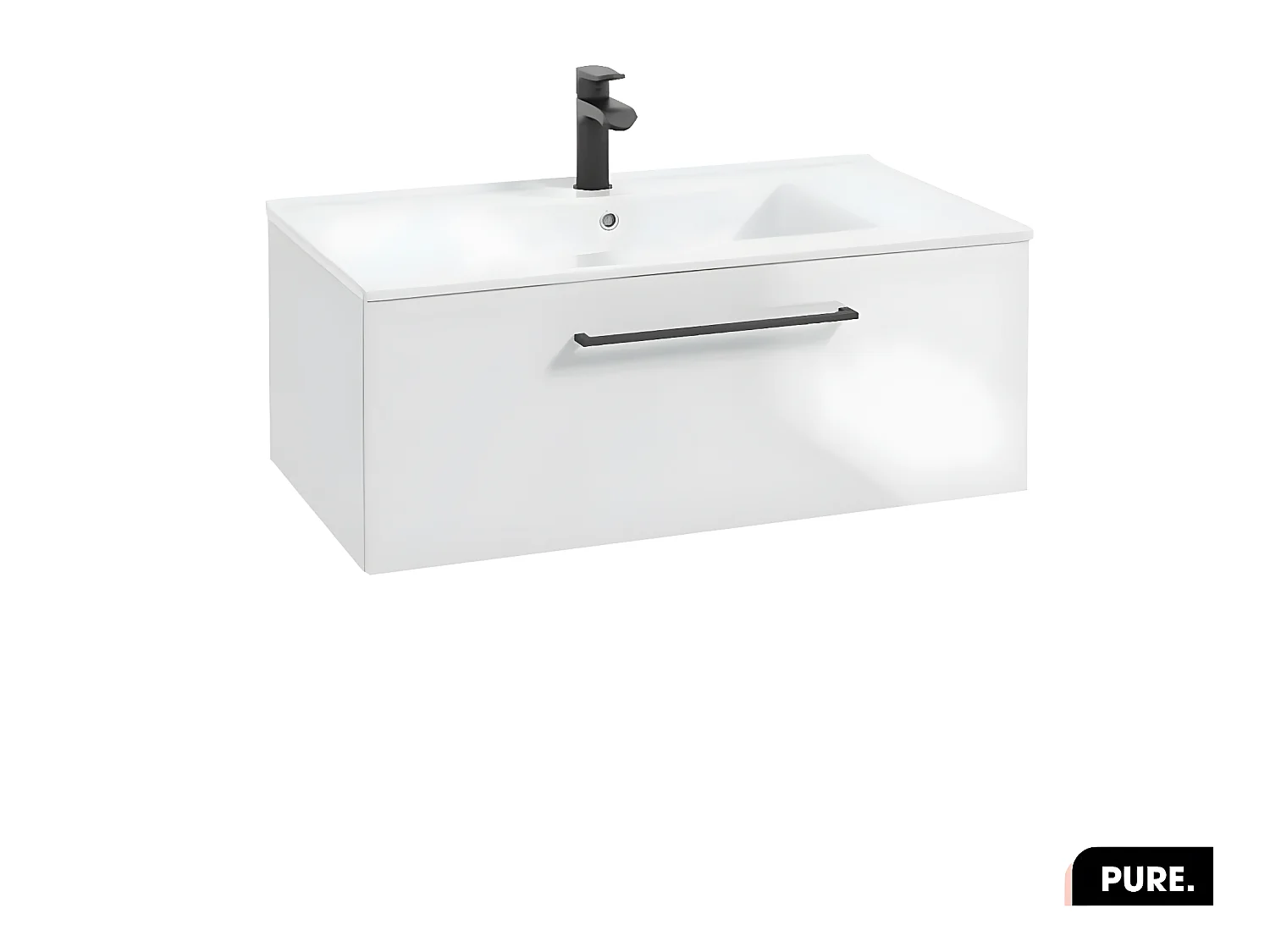 Ensemble meuble sous vasque avec vasque - Siphon OFFERT | PURE | Blanc | 80 × 30 × 45