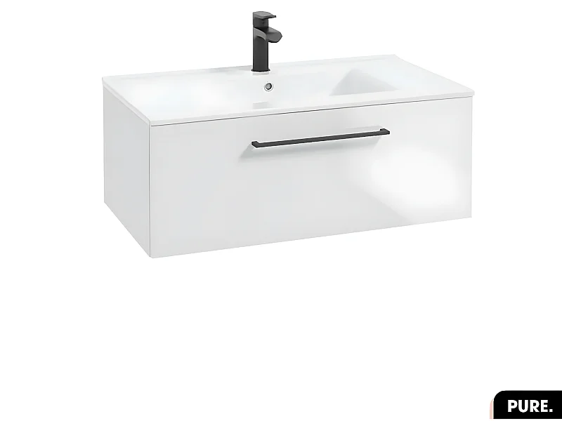 Ensemble meuble sous vasque avec vasque - Siphon OFFERT | PURE | Blanc | 80 × 30 × 45