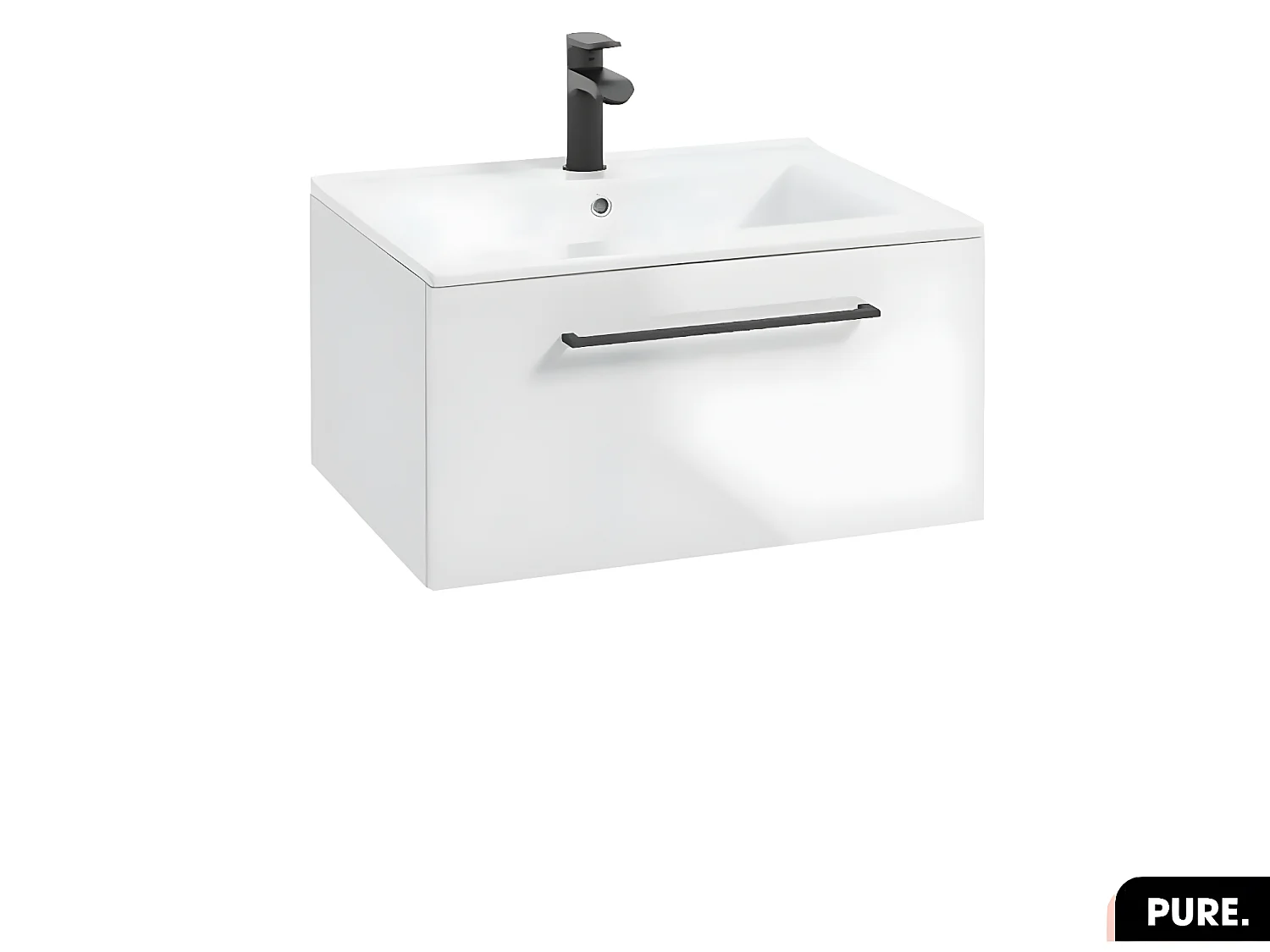 Ensemble meuble sous vasque avec vasque - Siphon OFFERT | PURE | Blanc | 60 × 30 × 45