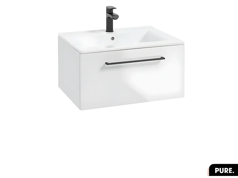 Ensemble meuble sous vasque avec vasque - Siphon OFFERT | PURE | Blanc | 60 × 30 × 45