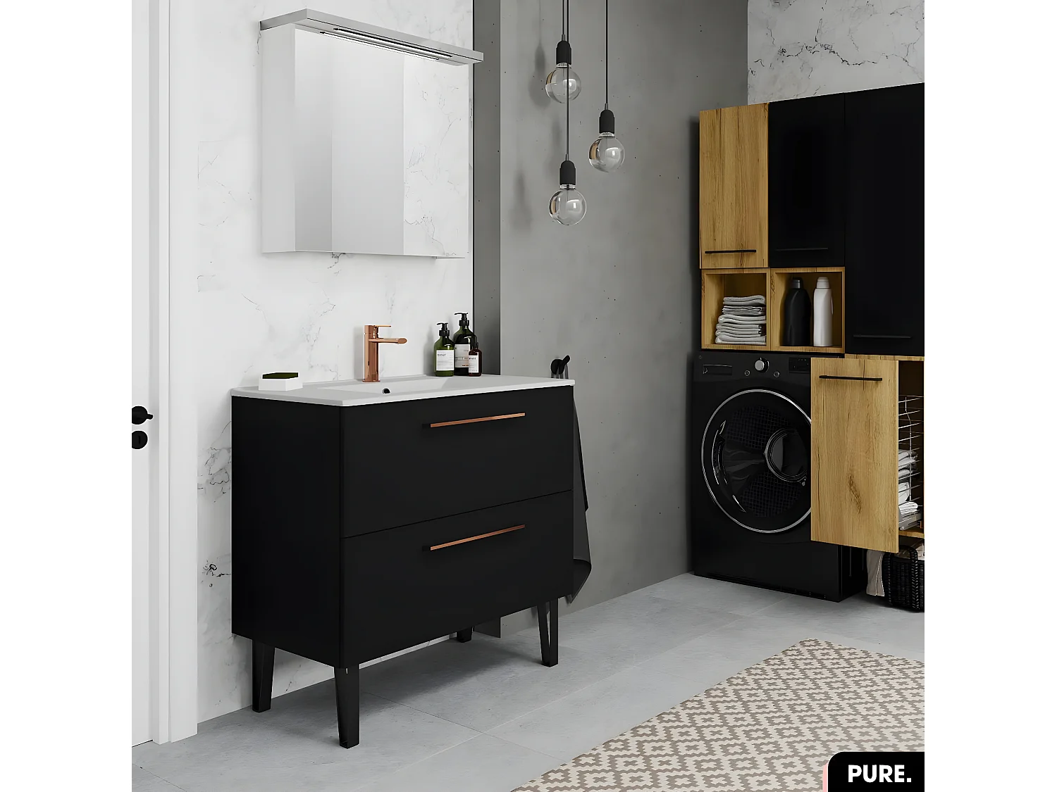 Ensemble meuble sous vasque avec vasque - Siphon OFFERT | PURE | Oak | 80 × 60 × 45