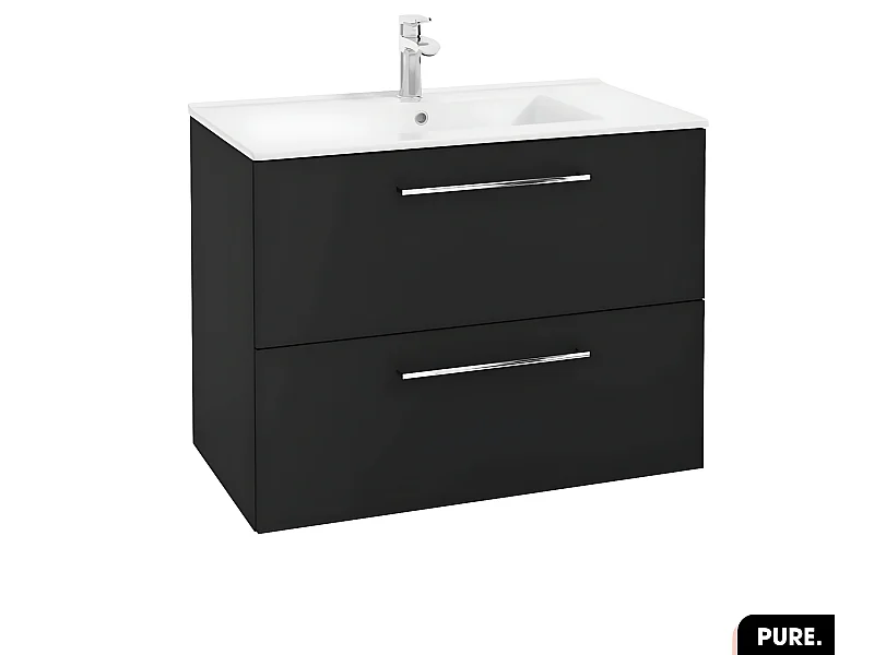 Ensemble meuble sous vasque avec vasque - Siphon OFFERT | PURE | Noir | 80 × 60 × 45