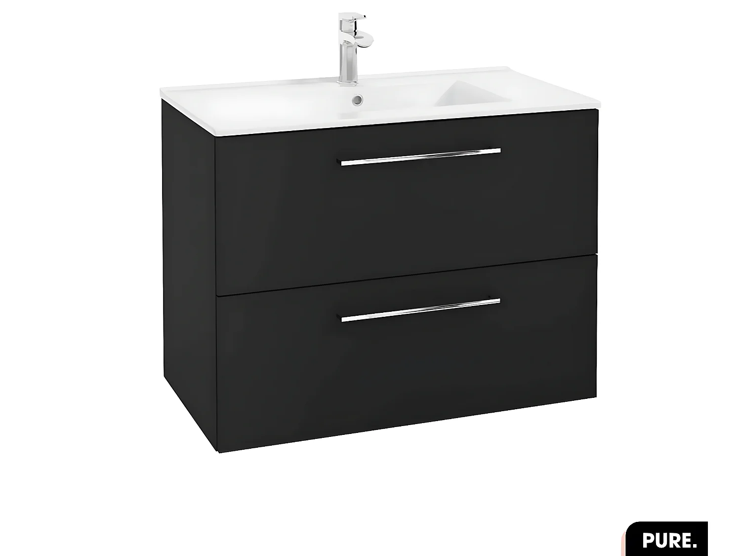 Ensemble meuble sous vasque avec vasque - Siphon OFFERT | PURE | Noir | 80 × 60 × 45