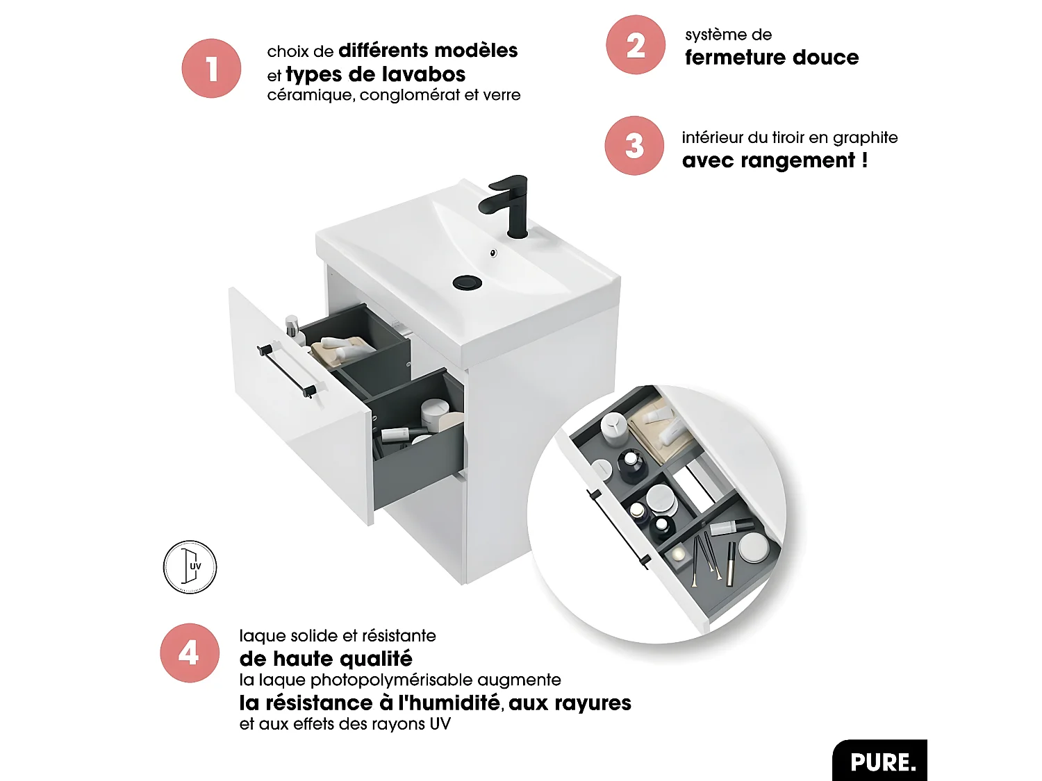 Meuble sous vasque | PURE | Blanc | 60 × 30 × 45