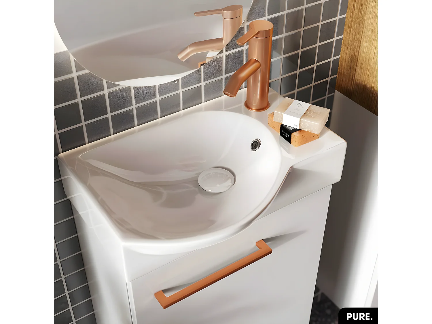 Meuble lave-mains avec vasque - Siphon OFFERT | PURE | Blanc | 39 × 60 × 22