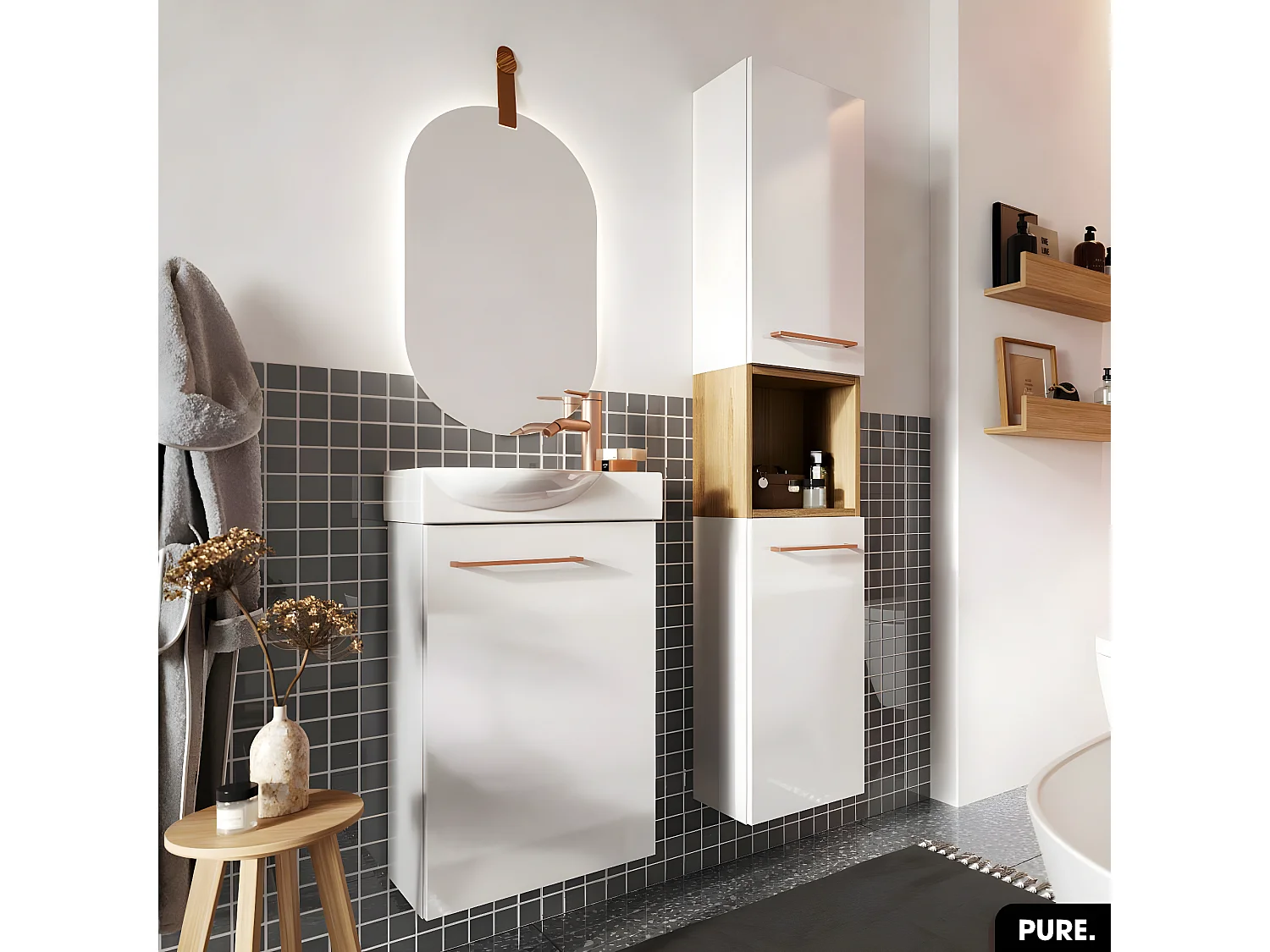 Meuble lave-mains avec vasque - Siphon OFFERT | PURE | Oak | 39 × 60 × 22