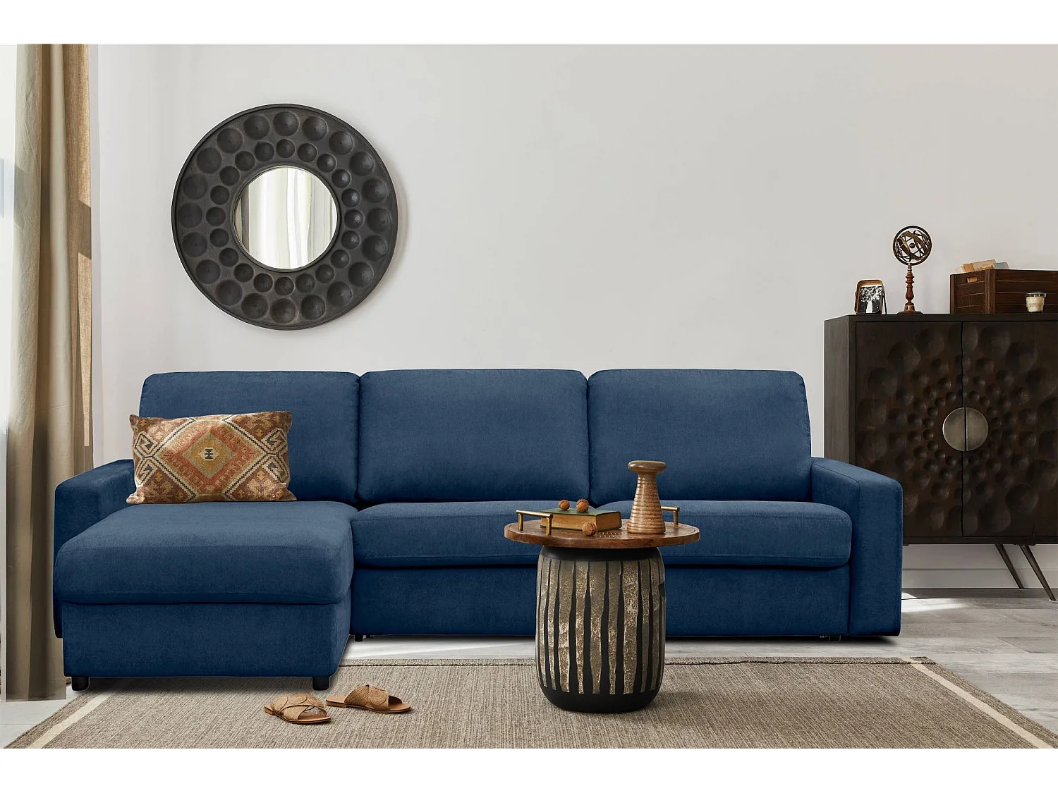 Ecksofa mit schnell ausziehbarer Schlaffunktion auf Metallrahmen - blau - MENTO