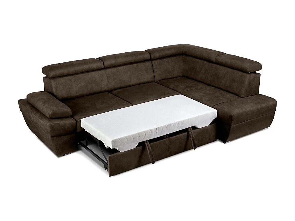 Ecksofa rechts mit Schlaffunktion - RATLO - Dunkelbraun