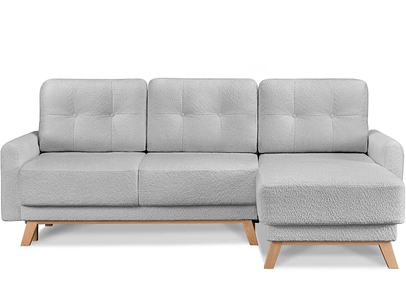 Ecksofa rechts mit ausziehbarer Schlaf- und Liegefläche - creme - VISNA