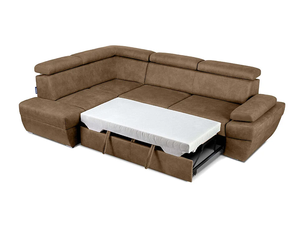 Canapé d'angle gauche avec fonction de couchage - convertible - RATLO - Brun café