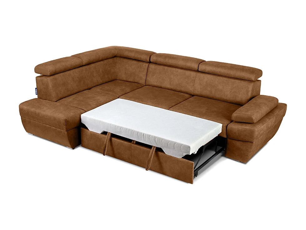 Ecksofa links mit Schlaffunktion - RATLO - Orangenrot