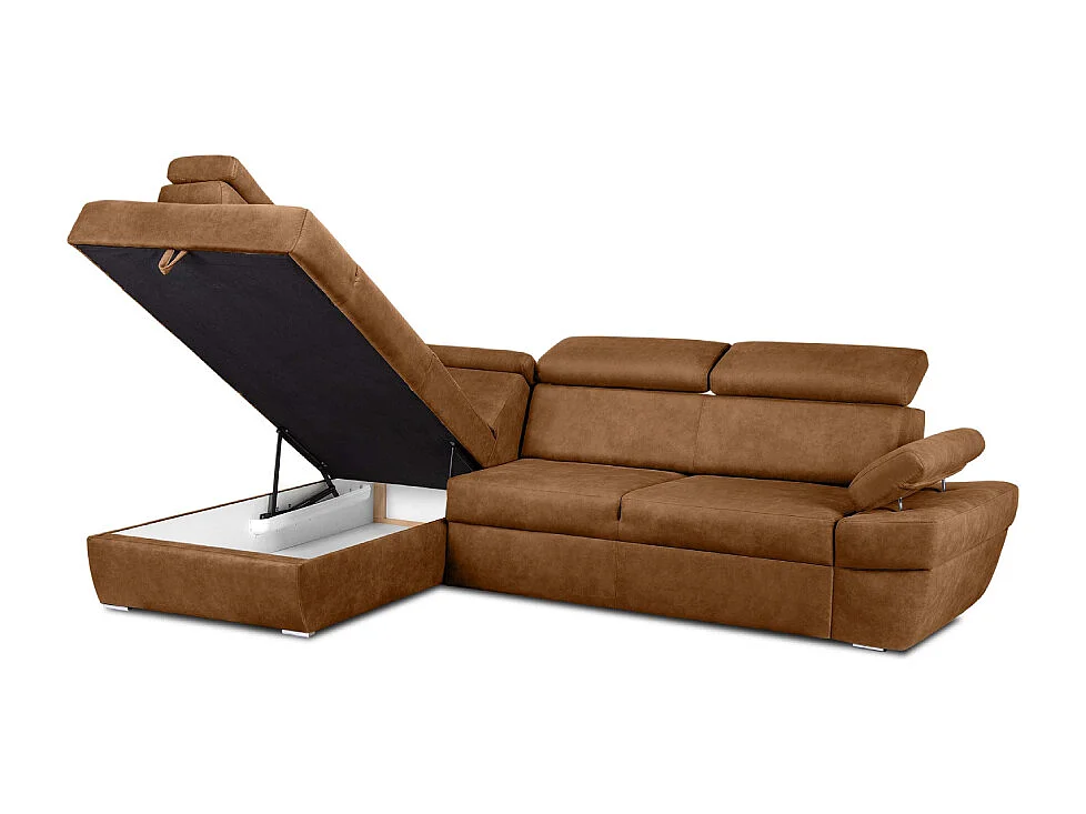 Ecksofa links mit Schlaffunktion - RATLO - Orangenrot