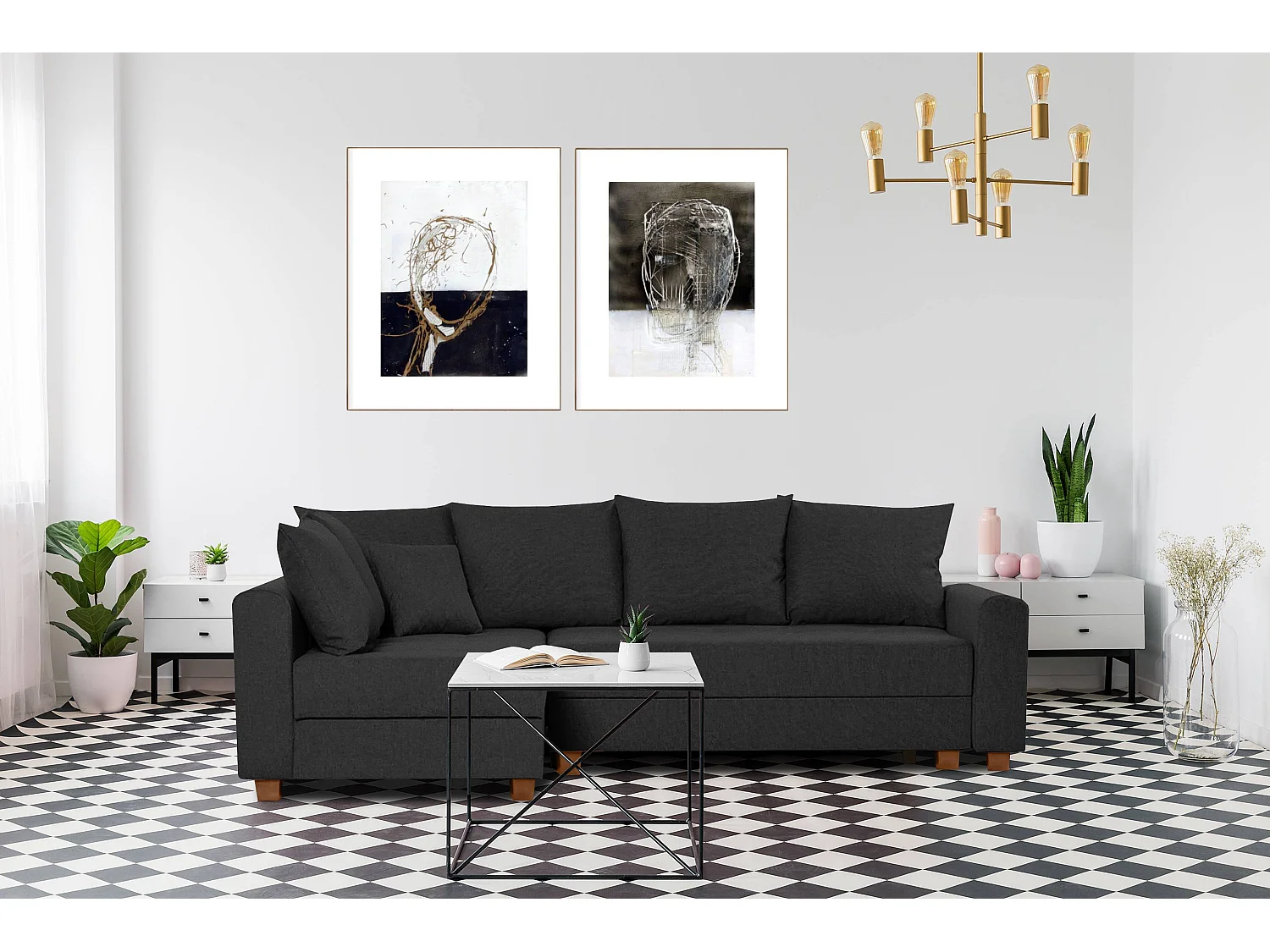 Ecksofa 3-4 Sitzer - Schlaffunktion dunkelgrau - REVO