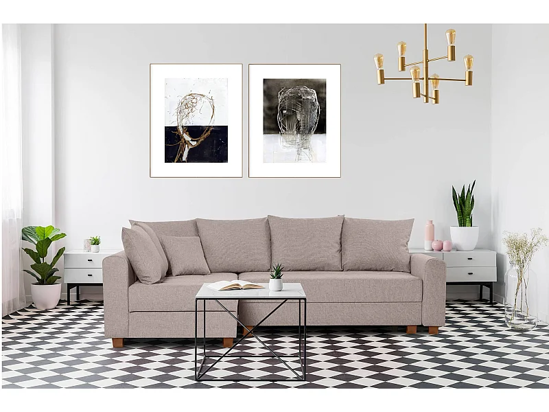 Ecksofa 3-4 Sitzer - Schlaffunktion - Beige - REVO