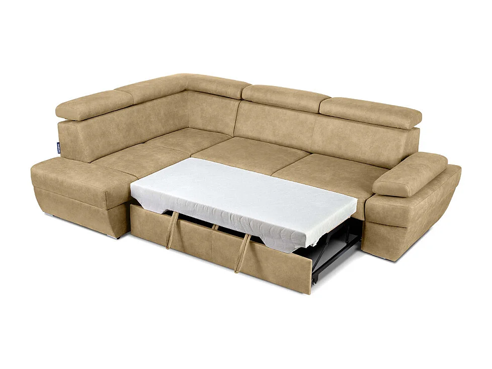 Ecksofa links mit Schlaffunktion - RATLO - Sandbraun