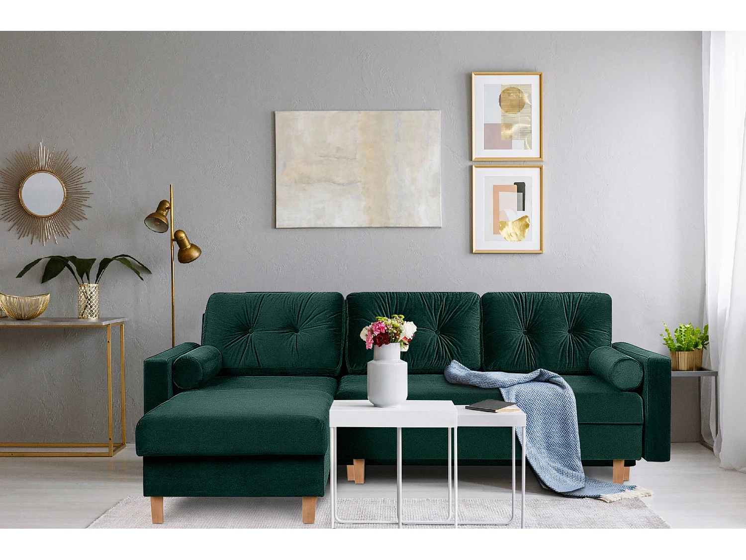 Universal-Ecksofa, umbaubar, mit Ottomane ERISO - 3-Sitzer - Dunkelgrün