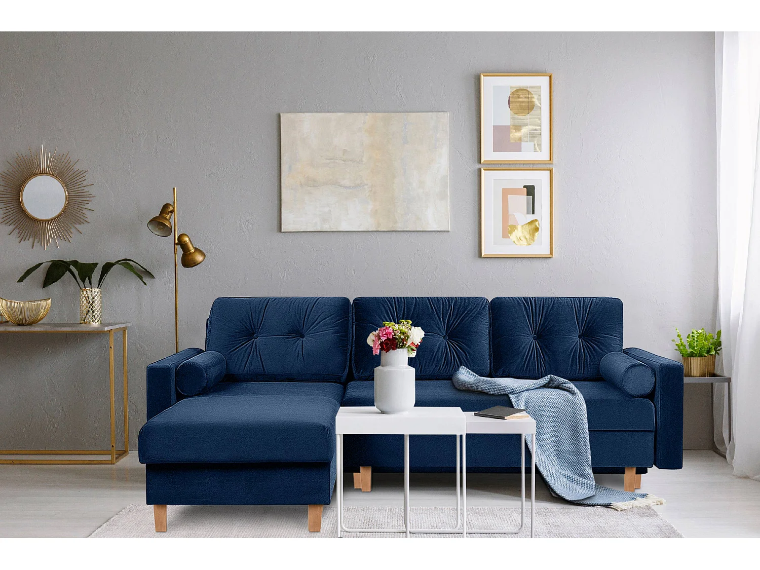 Universal-Ecksofa mit Ottomane ERISO - 3-Sitzer - Nachtblau